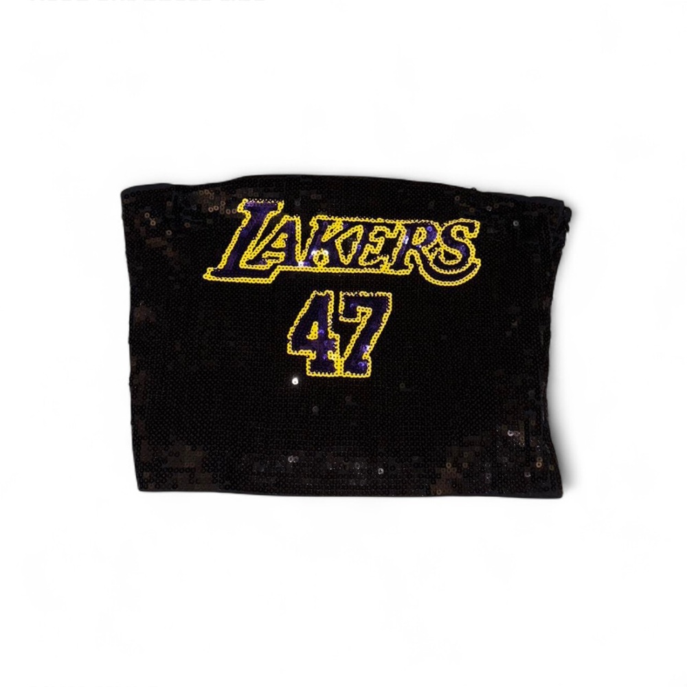 Ultra Game Black Sequin Lakers Crop Tube Top